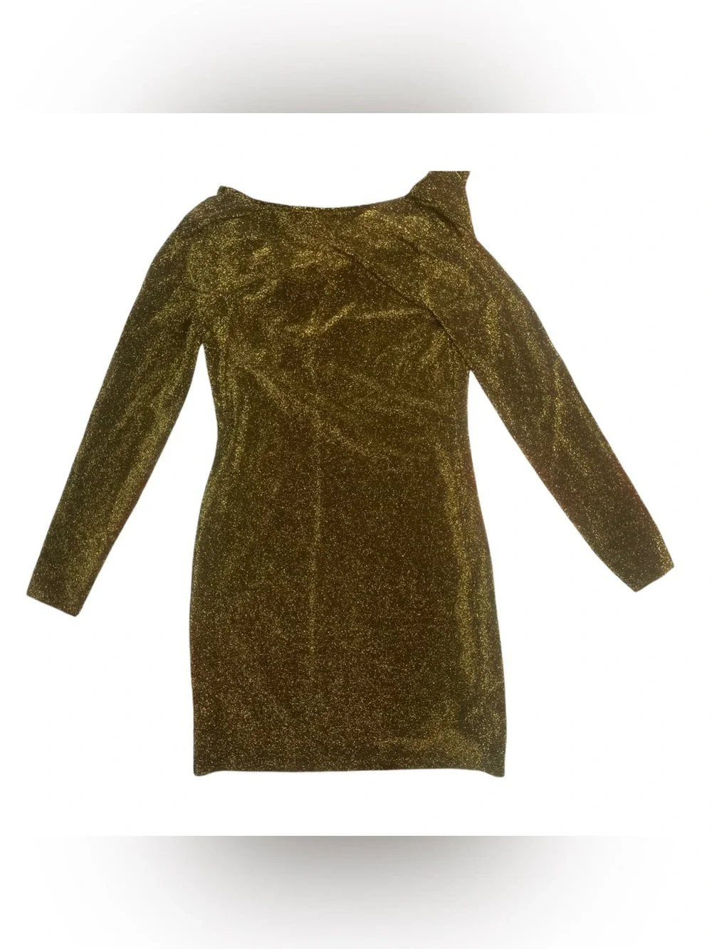 Sz Xs Michael Kros Glitter Long-Sleeve Sheath Dress in Gold